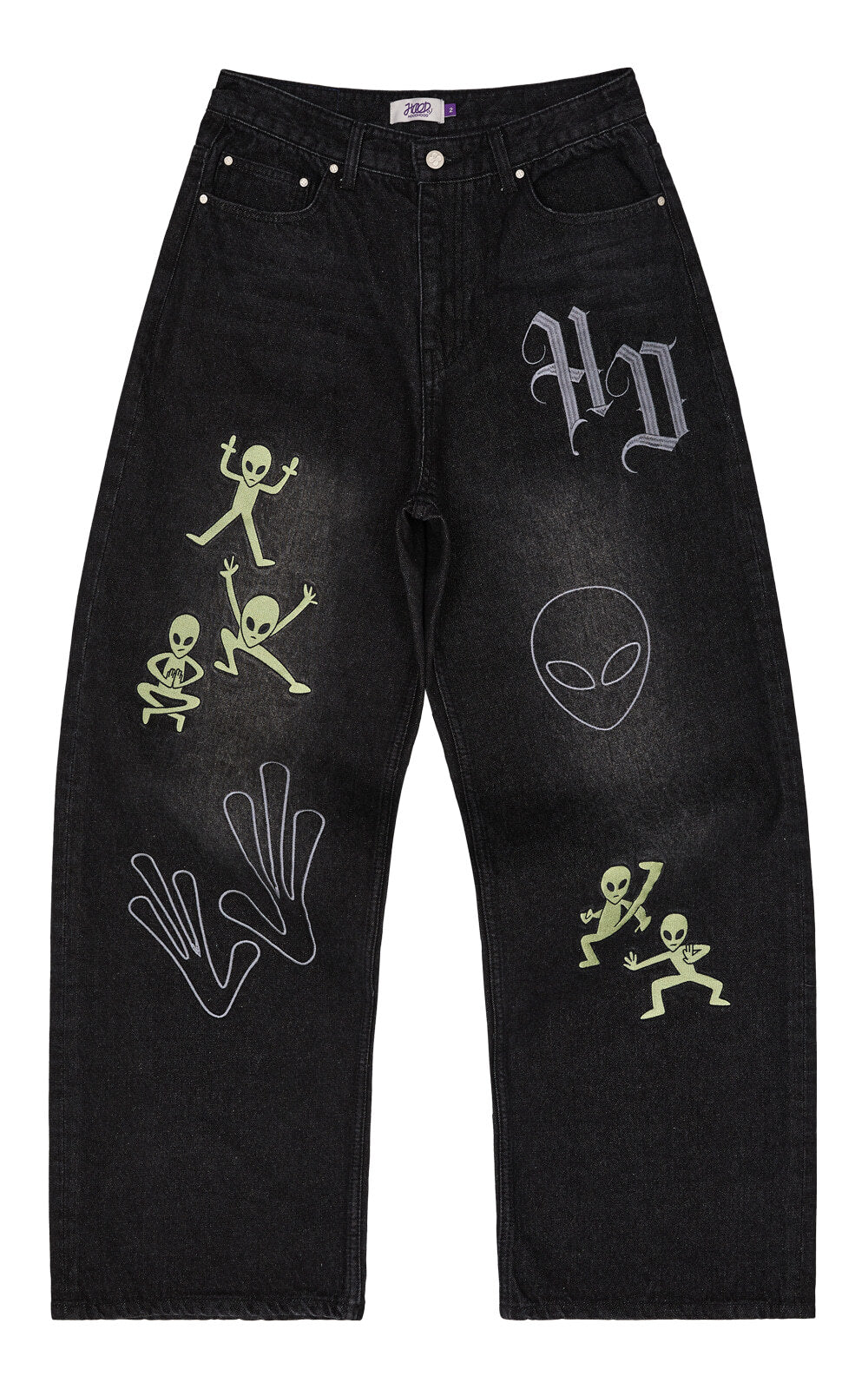 HOODHOOD - HD Alien Multi-Embroidery Denim Pants Black
