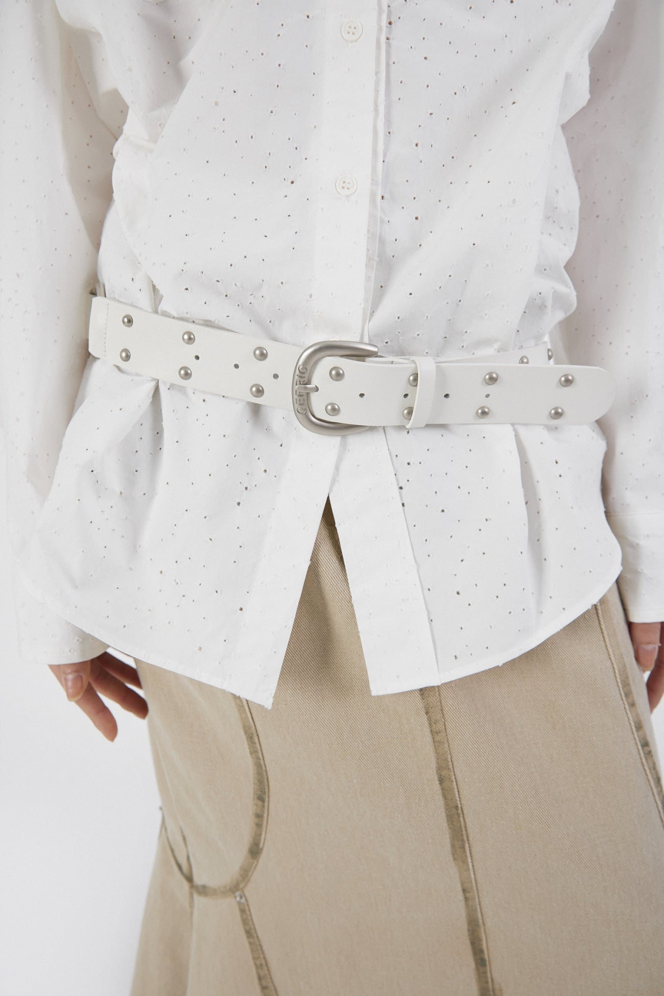 cerric - TWO RING RIVET BELT / WHITE