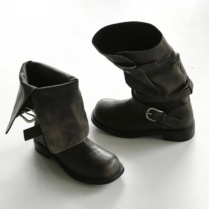 khiho - RAVEN FOLDABLE BUCKLE BOOTS BLACK