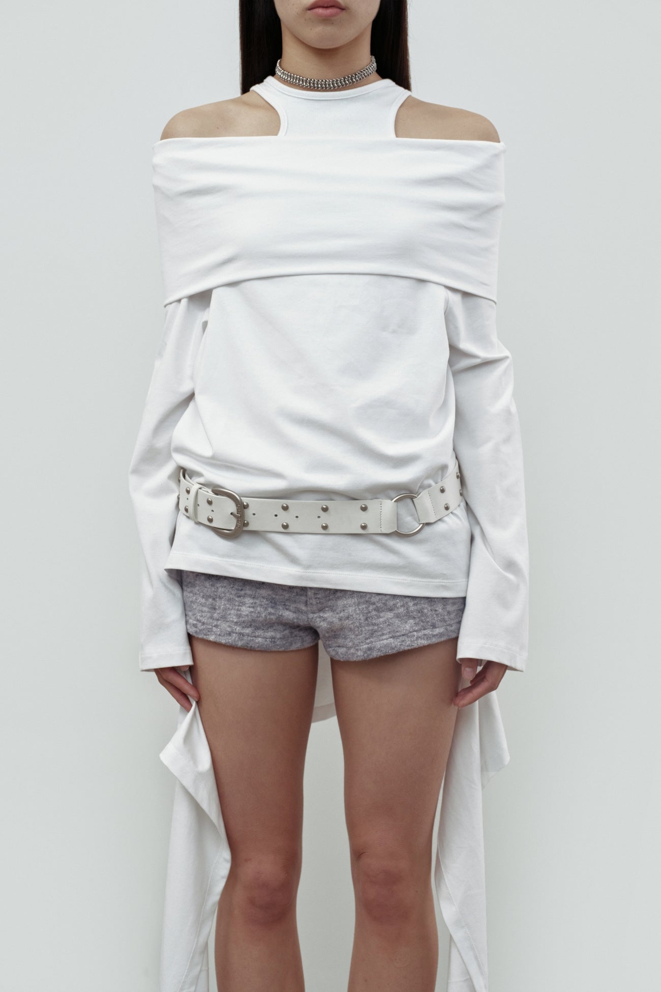 cerric - TWO RING RIVET BELT / WHITE
