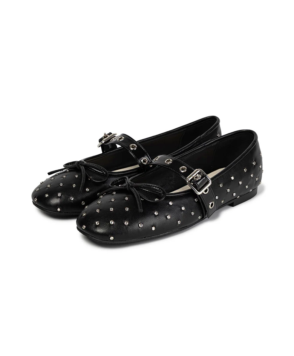 khiho - CRYSTAL BUCKLE STRAP BALLERINA FLAT BLACK