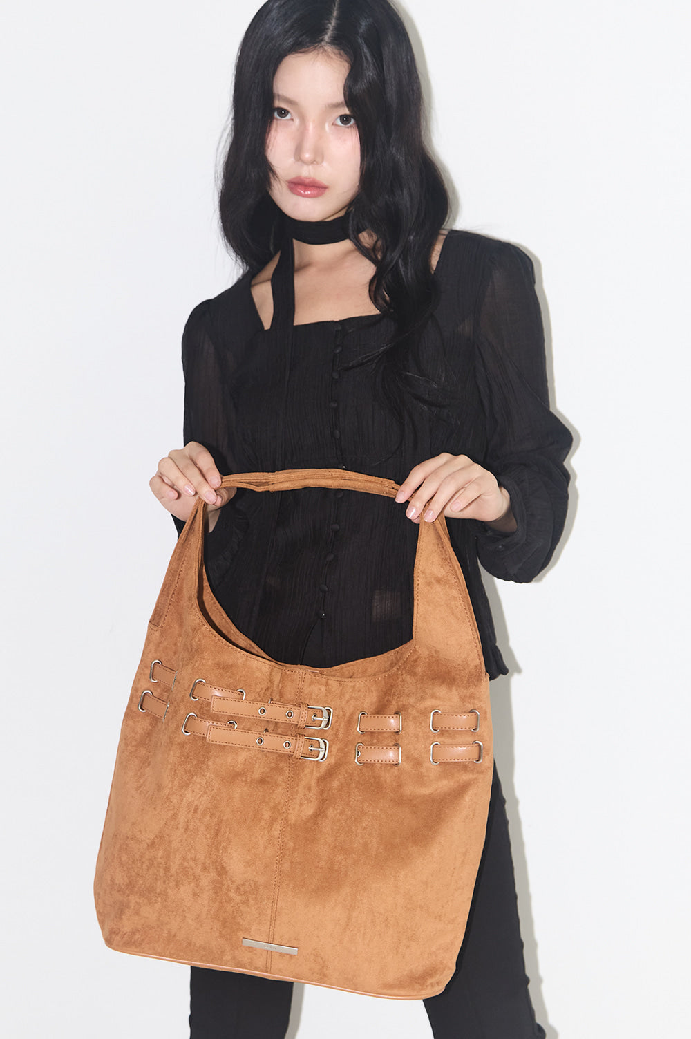 illigo - Belted Suede Shoulder Bag Camel