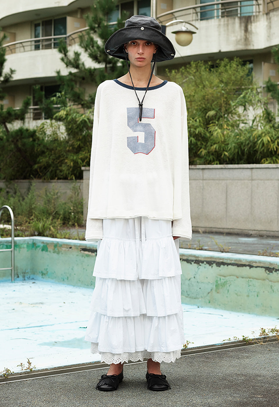 OPENYY - ROLLED WAIST TIERED SKIRT, WHITE