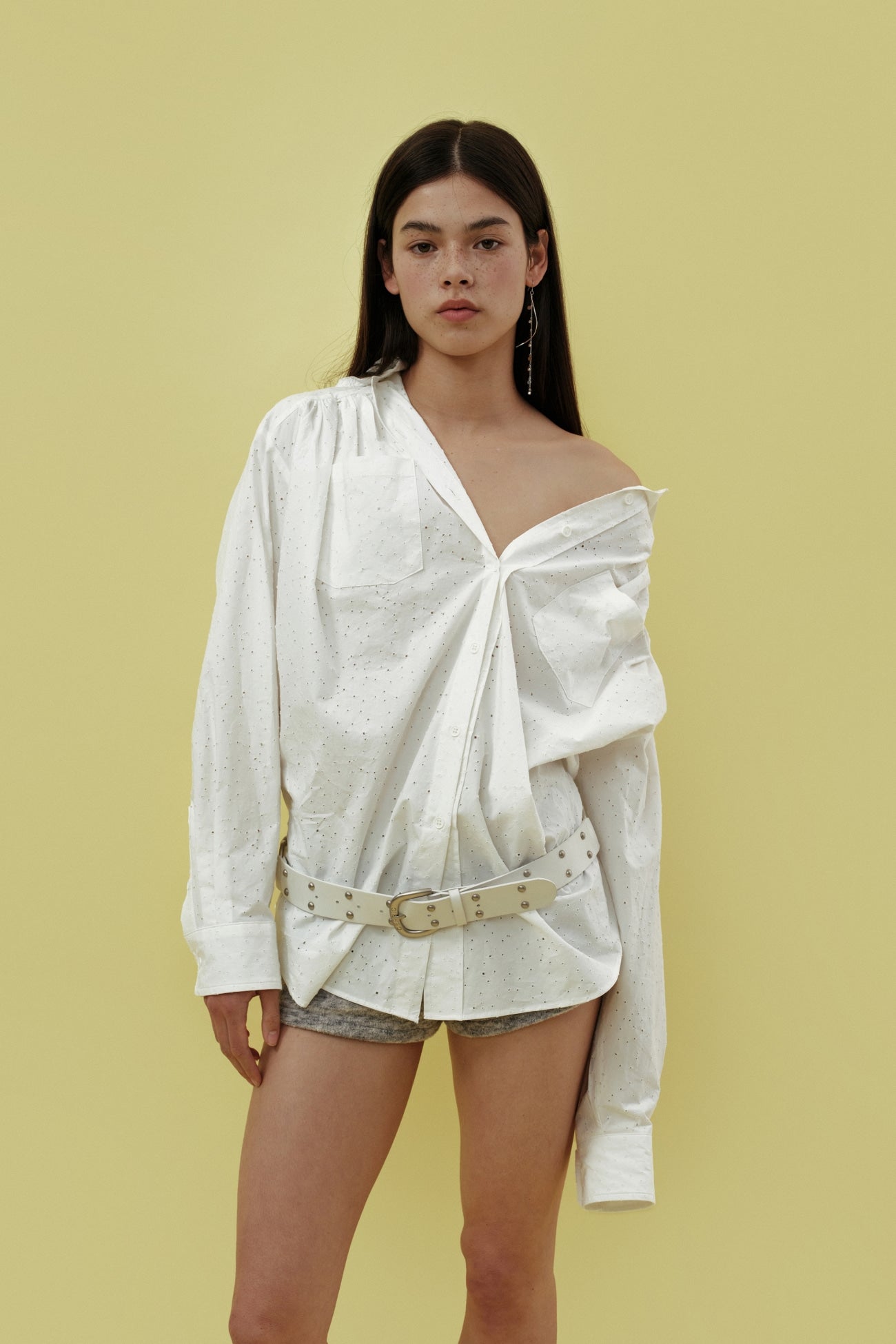 cerric - TWO RING RIVET BELT / WHITE