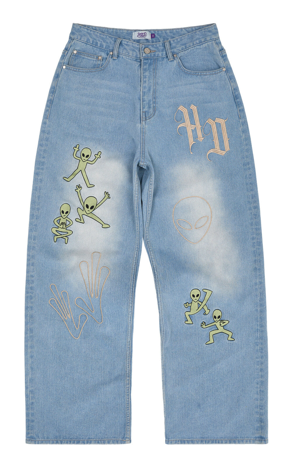 HOODHOOD - HD Alien Multi-Embroidery Denim Pants Light Blue
