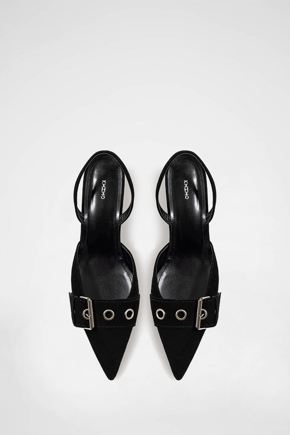 KHIHO - POINTED BUCKLE SLINGBACKS / BLACK SUEDE