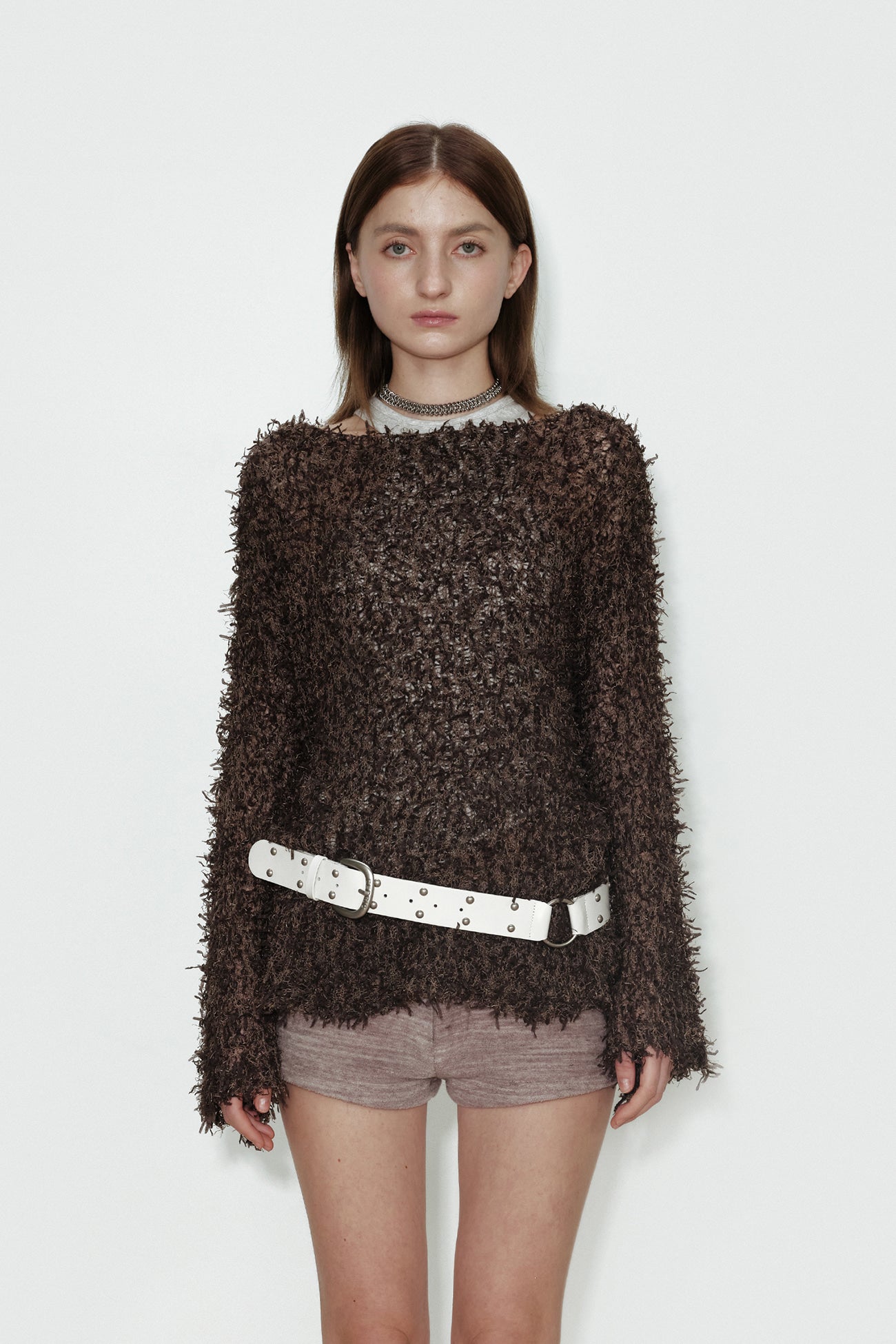 cerric - TWO RING RIVET BELT / WHITE