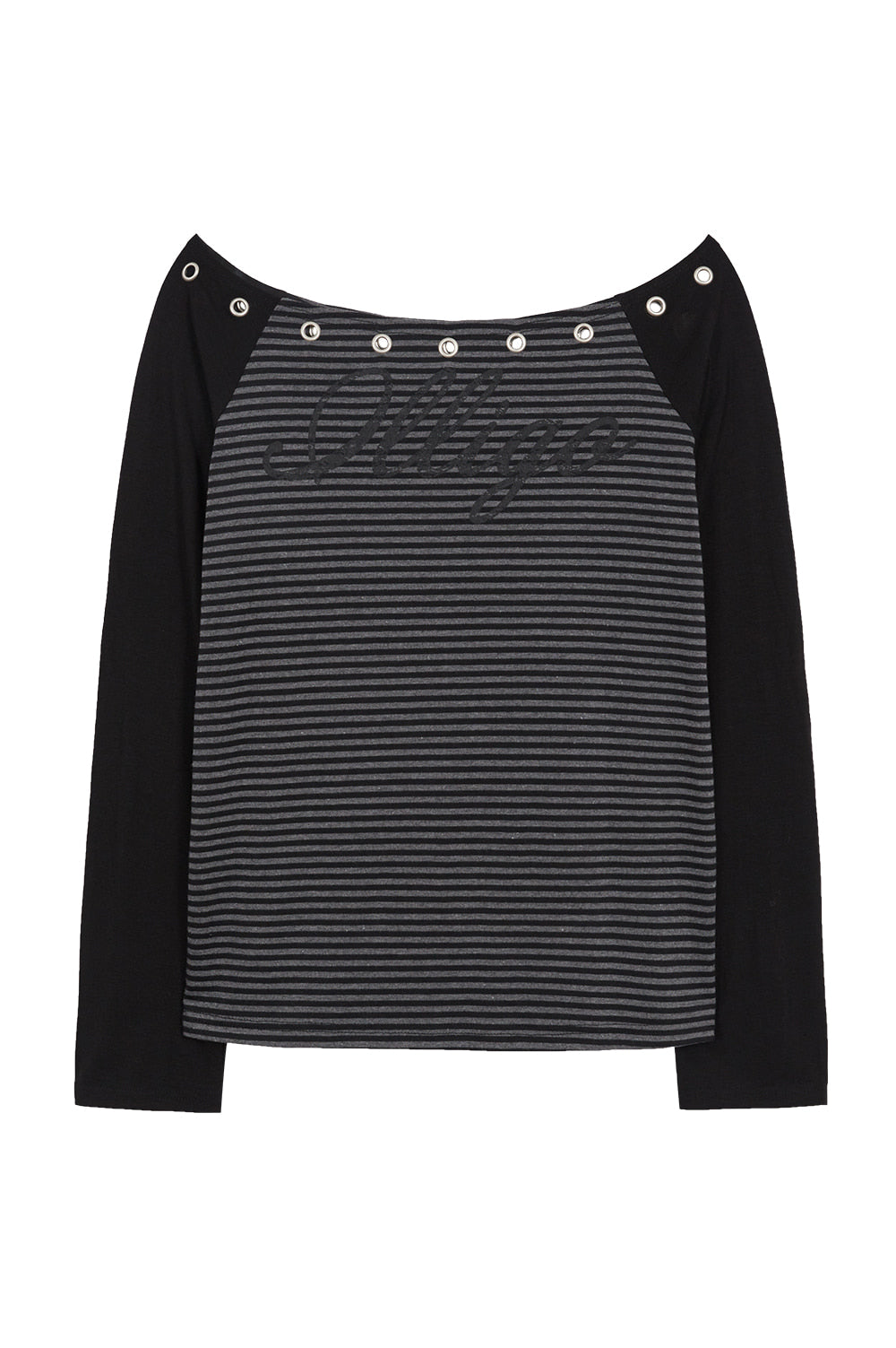 illigo - Raglan off-shoulder long-sleeve striped charcoal