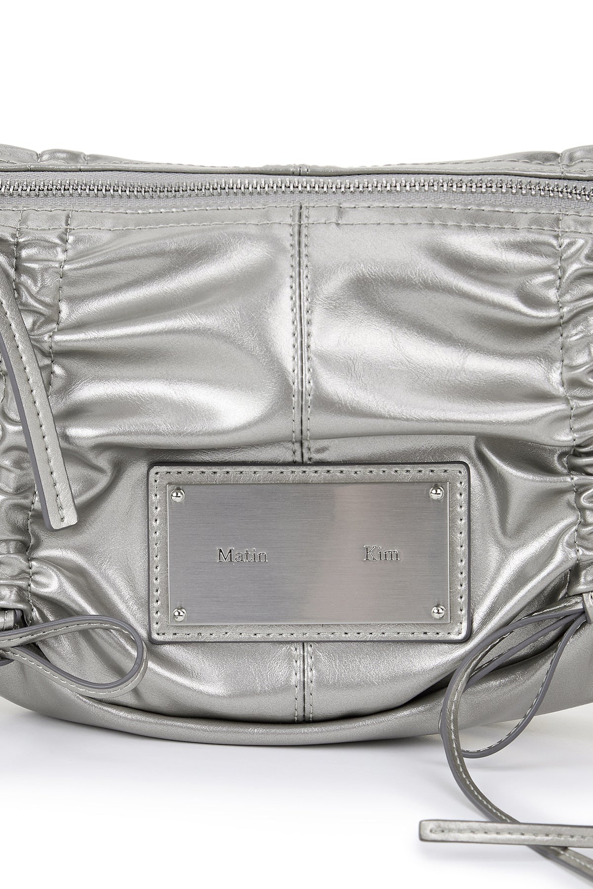 Matin Kim - HALF SHIRRING RIBBON ROUND BAG IN DARK SILVER