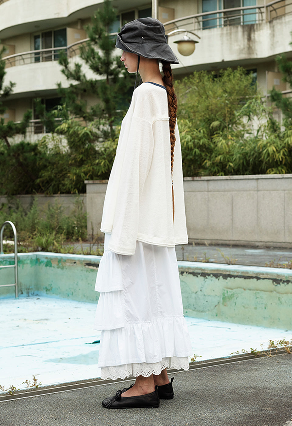 OPENYY - ROLLED WAIST TIERED SKIRT, WHITE