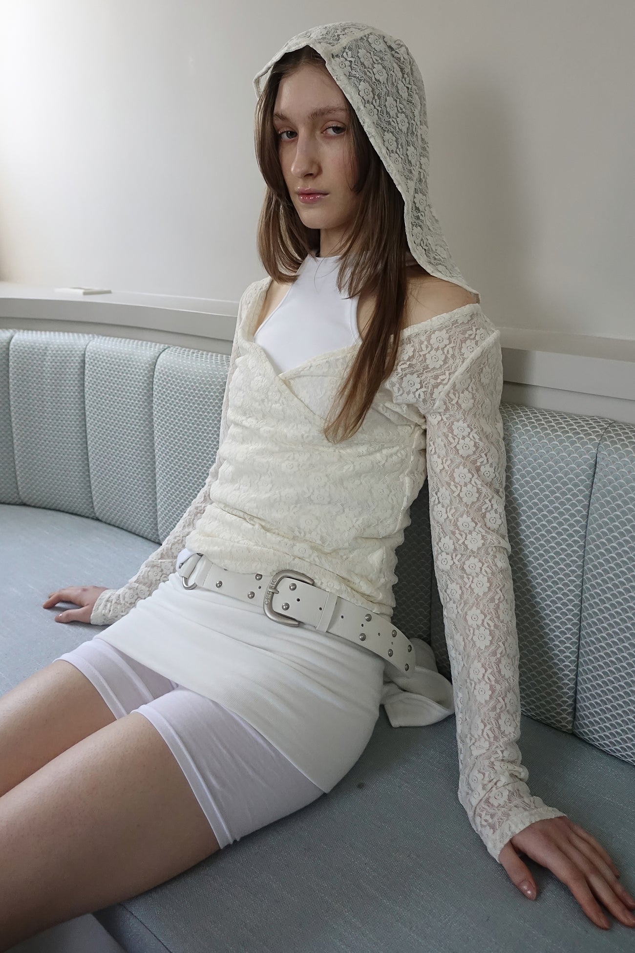 cerric - TWO RING RIVET BELT / WHITE