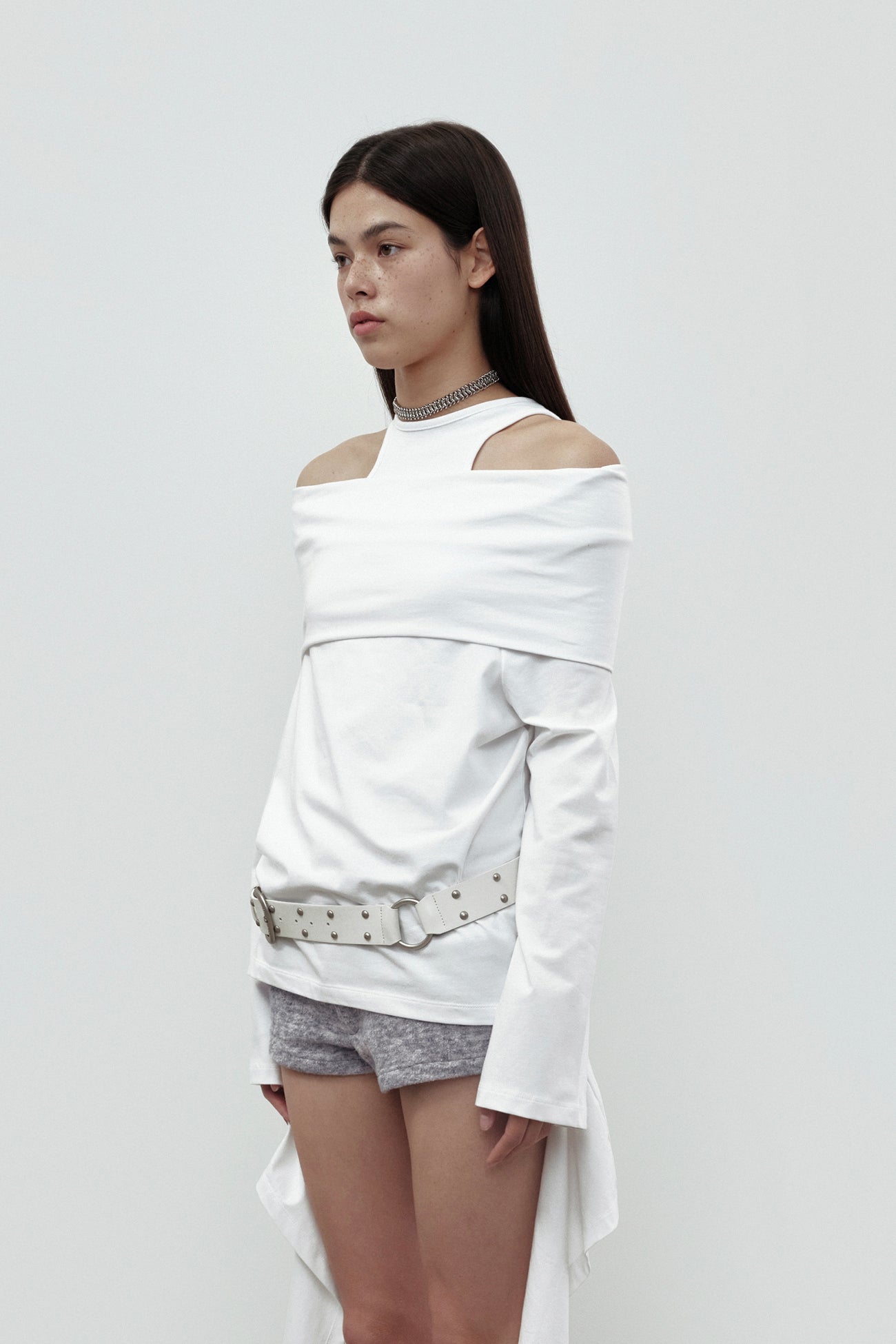 cerric - TWO RING RIVET BELT / WHITE