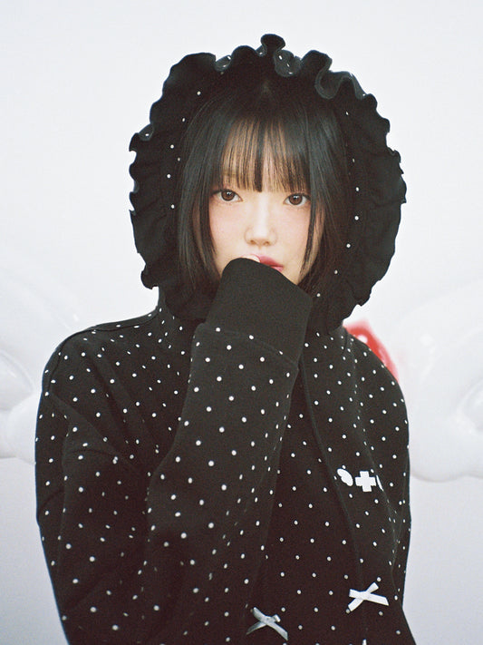 Dot Ruffle Hoodie - BLACK