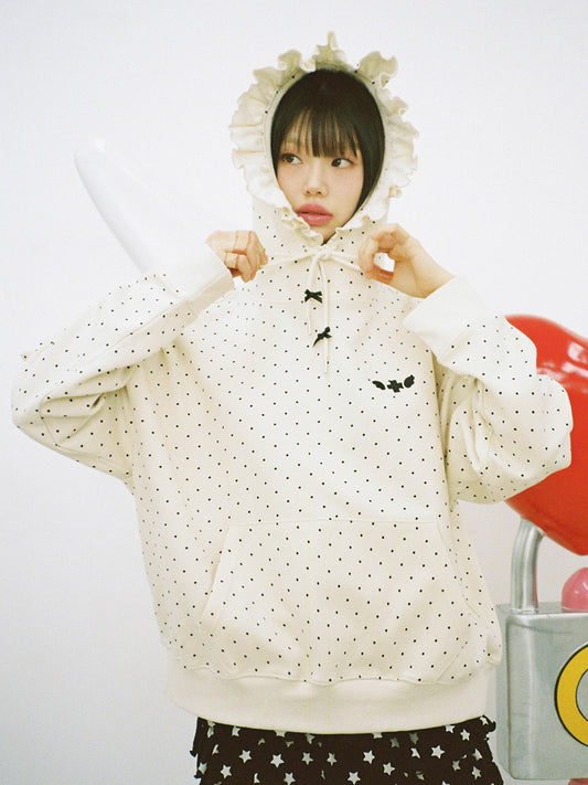 Dot Ruffle Hoodie - IVORY