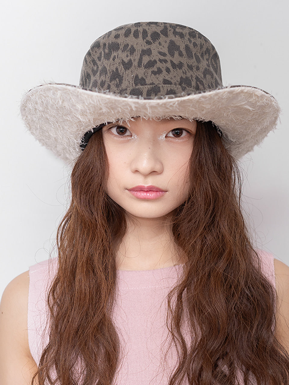LEOPARD FEDORA IN KHAKI FRINGE