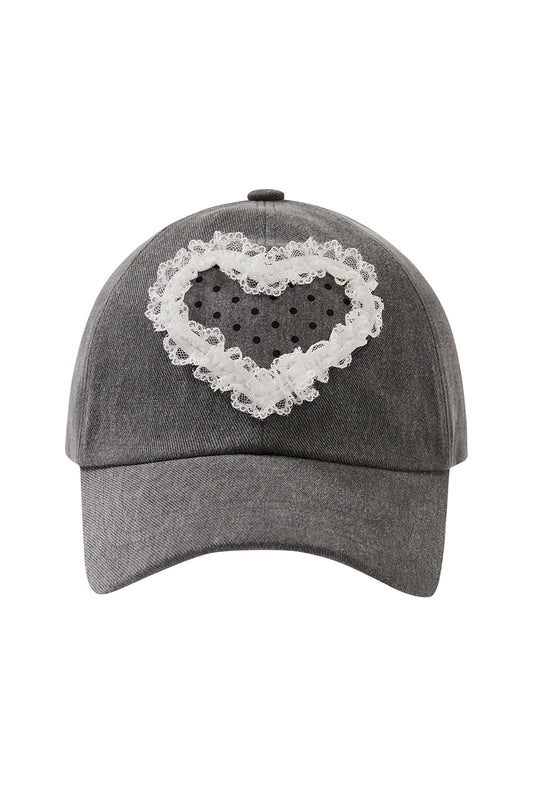 illigo - Lace Heart Dot Ball Cap Grey
