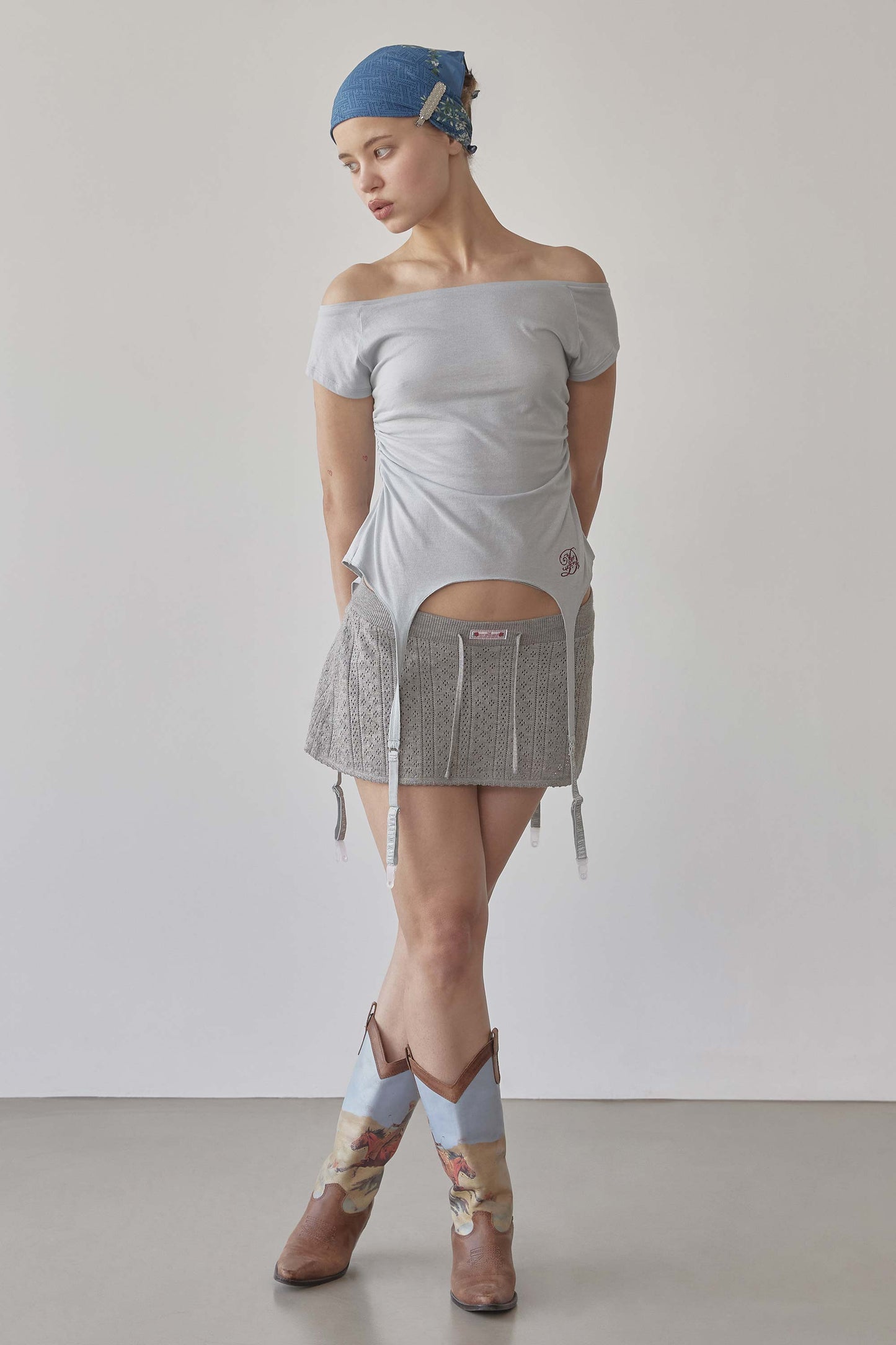 Sculptorpage - Eyelet Knit Skort Melange Gray