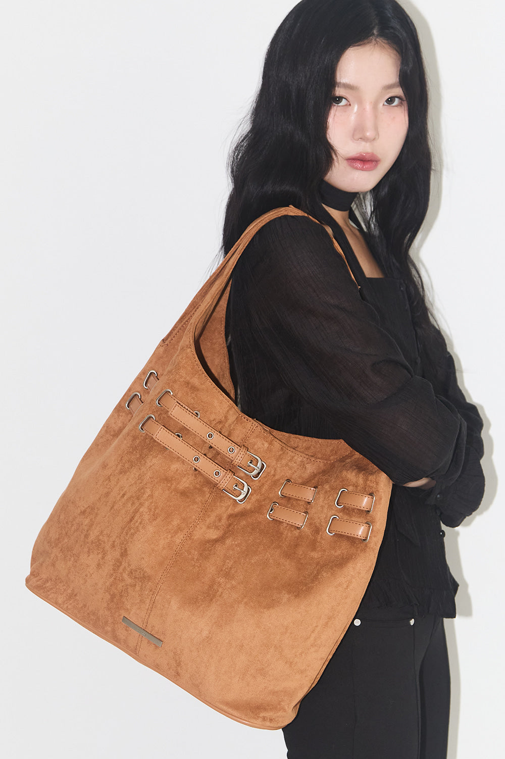 illigo - Belted Suede Shoulder Bag Camel