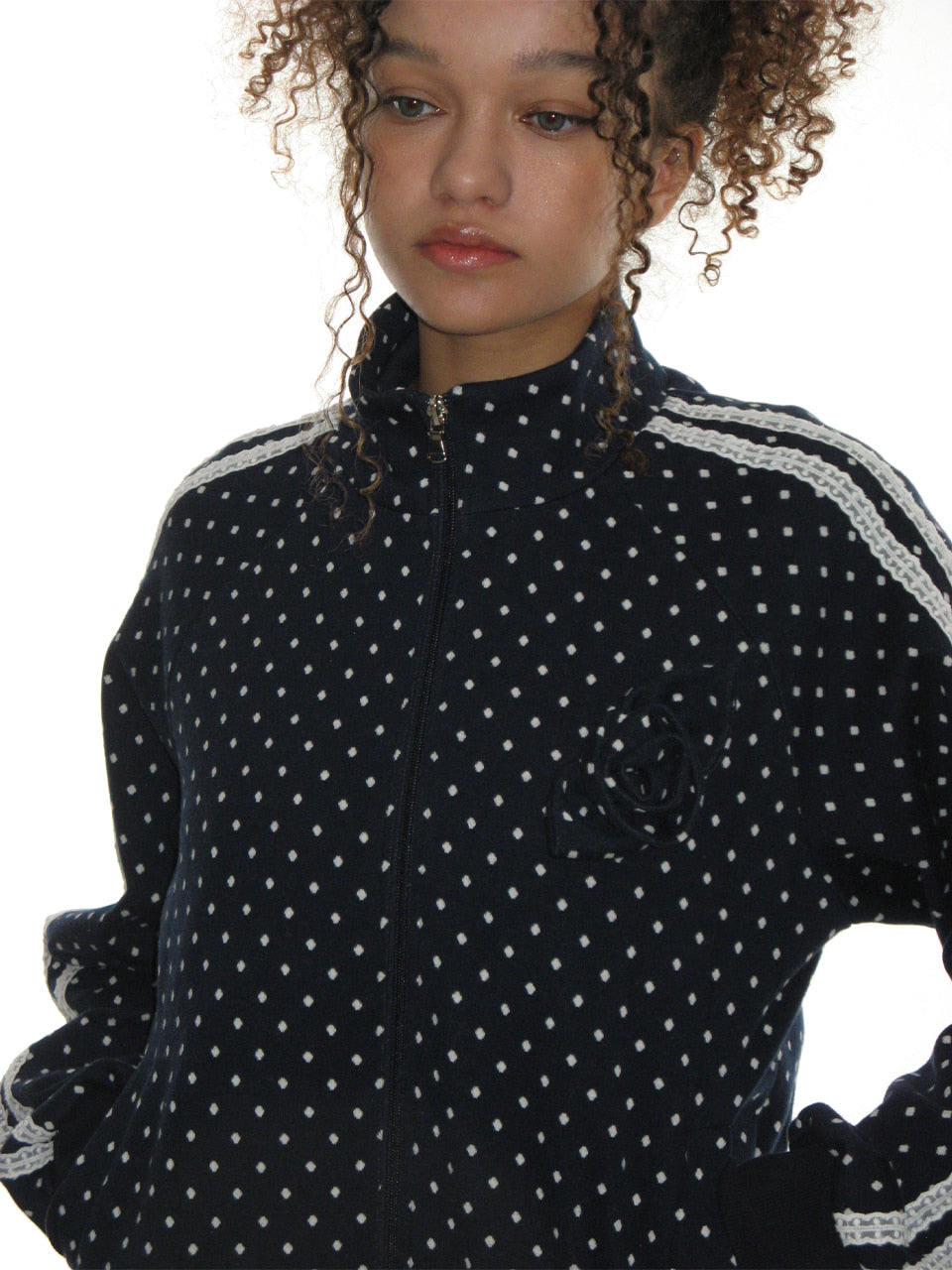 crank-ROSE DOT TRACK JACKET( BLACK / NAVY /OATMEAL )