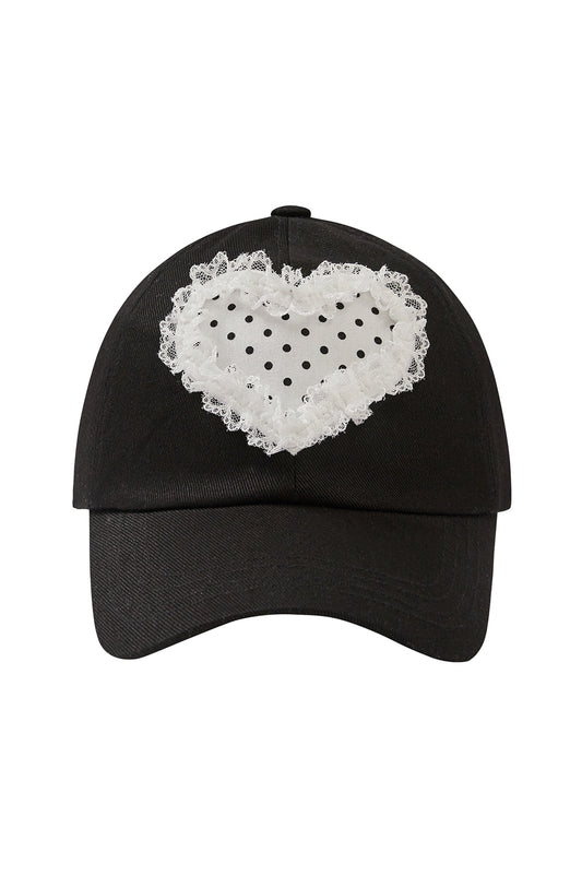 illigo - Lace Heart Dot Ball Cap Black