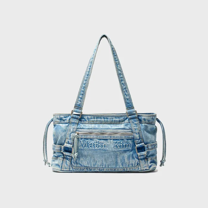 Matin Kim - MATIN WASHED DENIM SQUARE BAG IN LIGHT BLUE