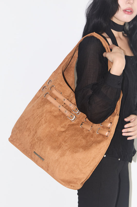illigo - Belted Suede Shoulder Bag Camel