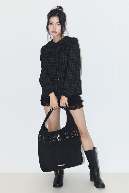 illigo - Belted Suede Shoulder Bag Black