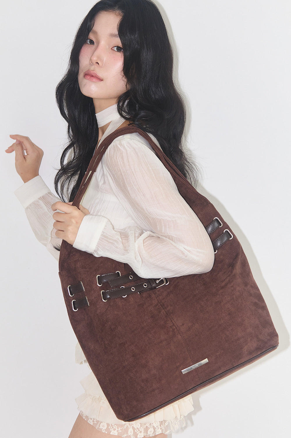 illigo - Belted Suede Shoulder Bag Brown
