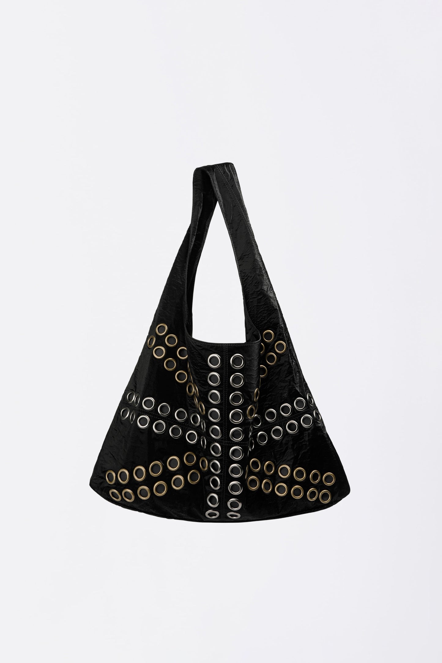 Sculptorpage - Stud Metallic Hobo Bag Black
