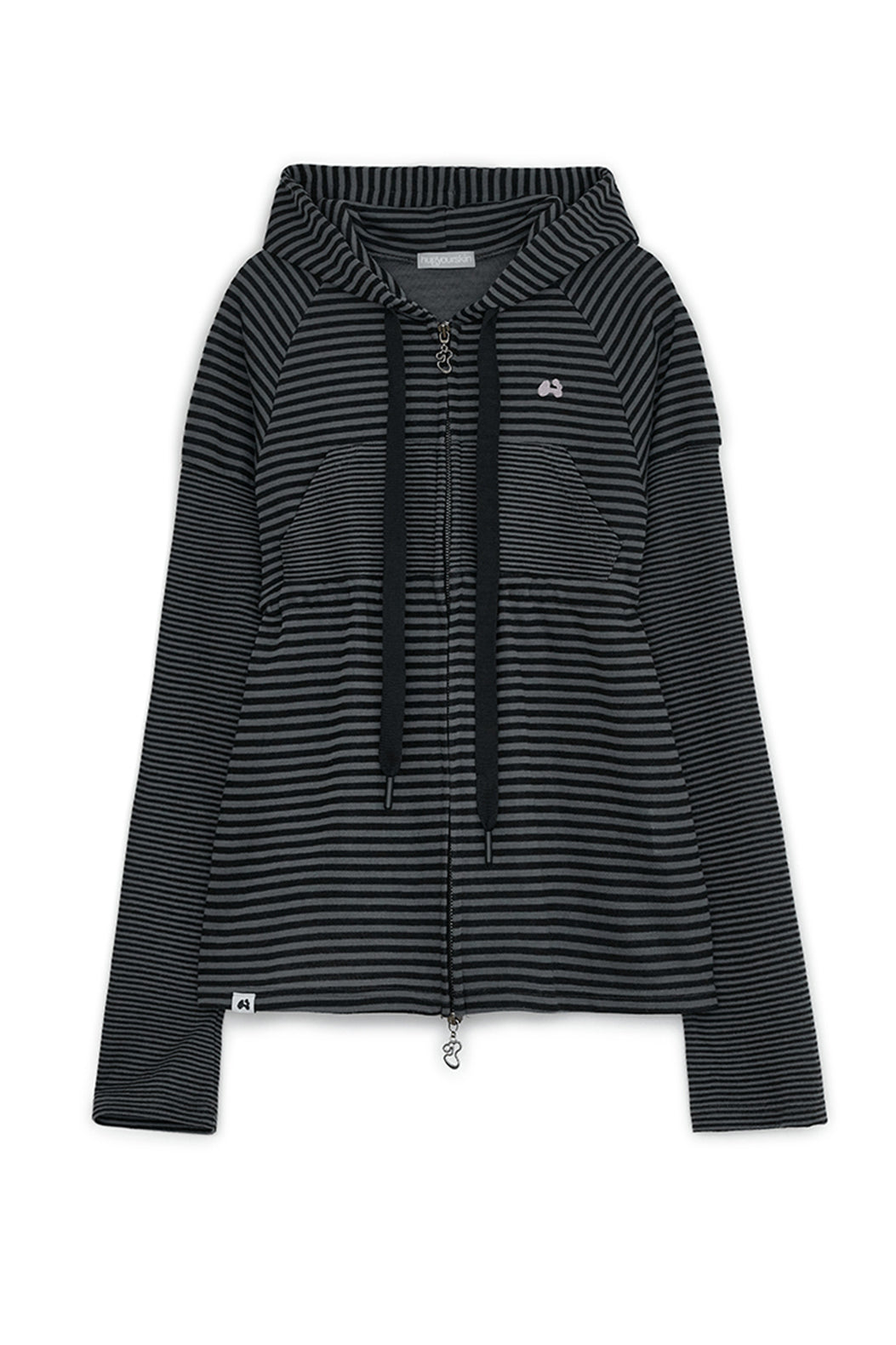 hugyourskin-Stripe babydoll hoodie zip-up (White Black / Charcoal )