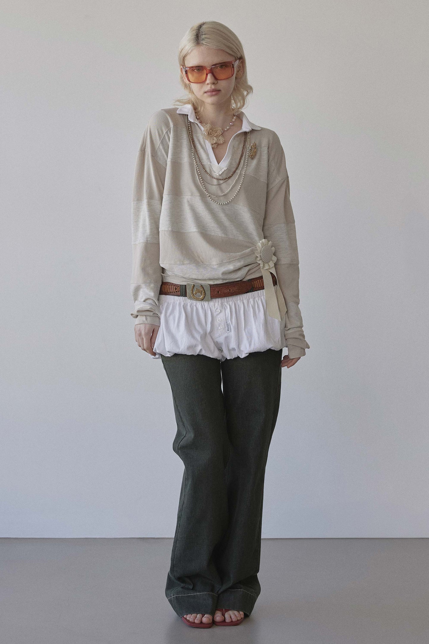 Sculptorpage - Rugby Striped Polo Jersey Oatmeal/Raw