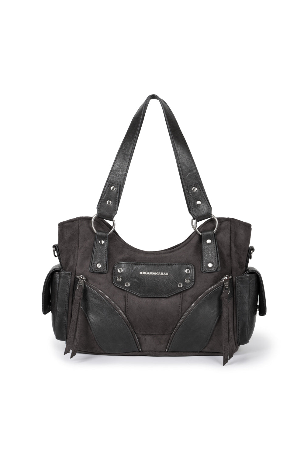 IUGA - Studded Suede Shoulder Bag (Charcoal)