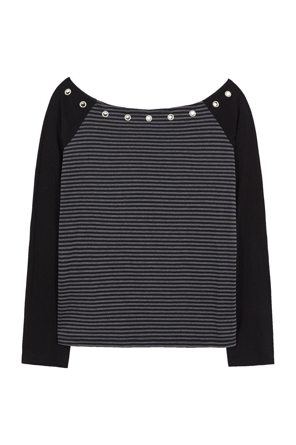 illigo - Raglan off-shoulder long-sleeve striped charcoal
