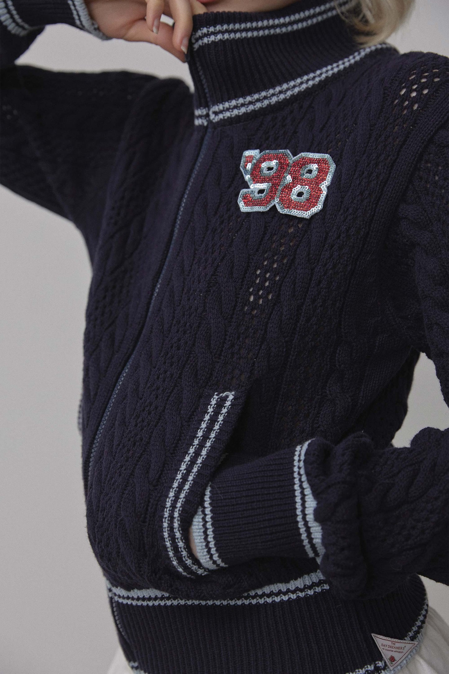 Sculptorpage - Knitted Cable Track Zip-Up Navy/Blue