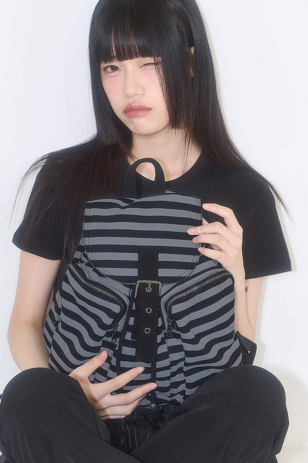 illigo - Pattern Buckle Backpack Stripe Black