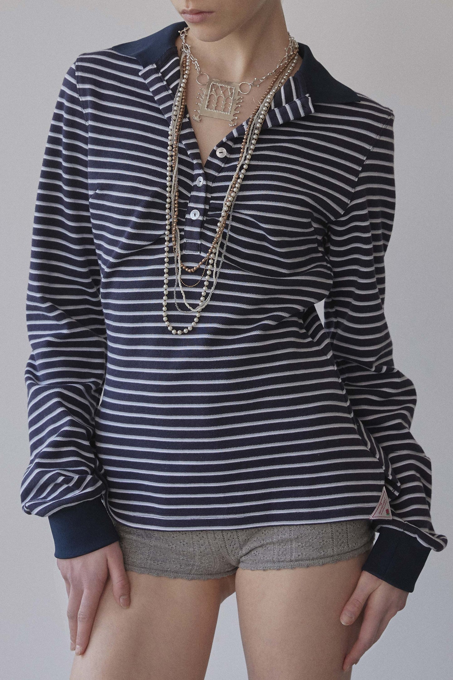 Sculptorpage - Shirring Tennis Shirt Navy