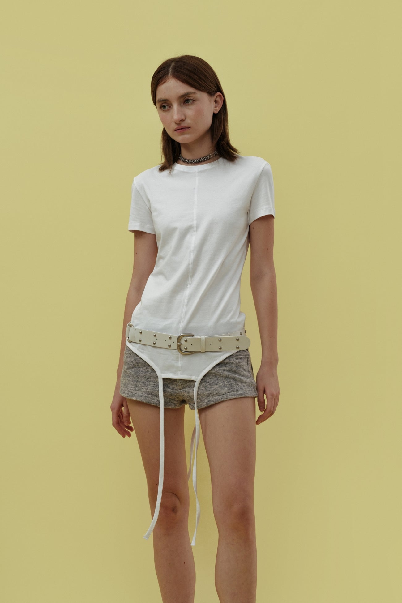 cerric - TWO RING RIVET BELT / WHITE