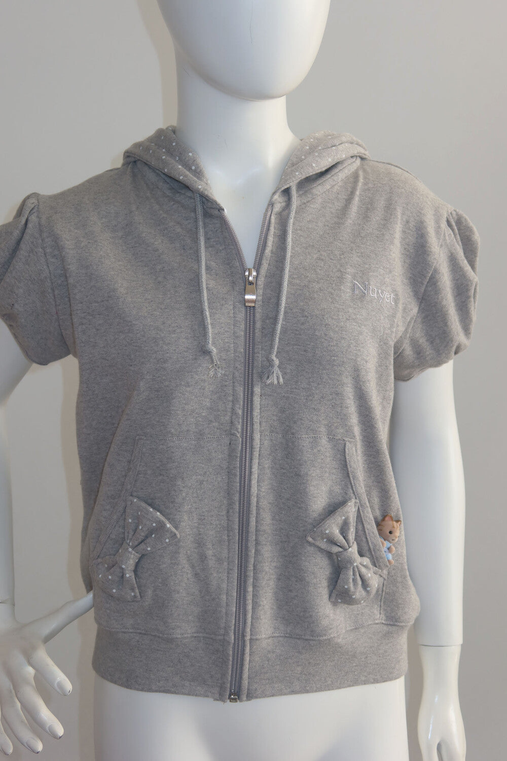 Nuyet - Puffed sleeve dot hoodie _ Grey