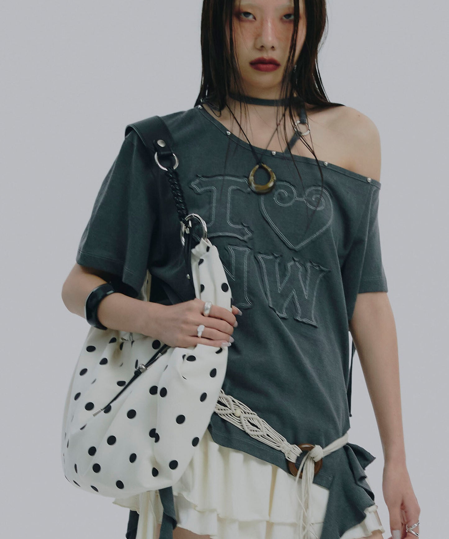 Notknowing - Braided Dot Shoulder Bag (IVORY)