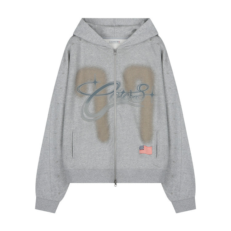 COTCHS - LUCKY77 HOODED ZIP UP(GREY)