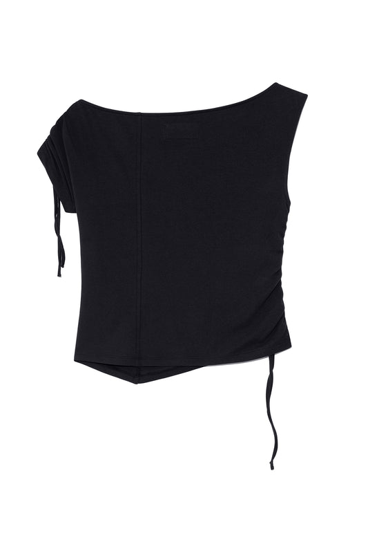 Matin Kim - STRING OFF SHOULDER SLIM TOP IN CHARCOAL