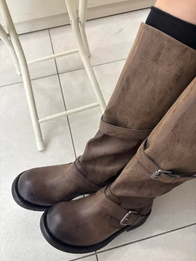 negativethree - [37차 리오더/10월17일 예약배송] Slouchy Long Boots "Washed Brown"