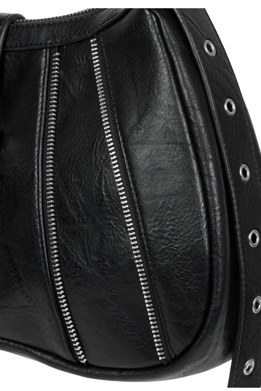 IUGA - Zippered Buckle Hobo Bag (Black)