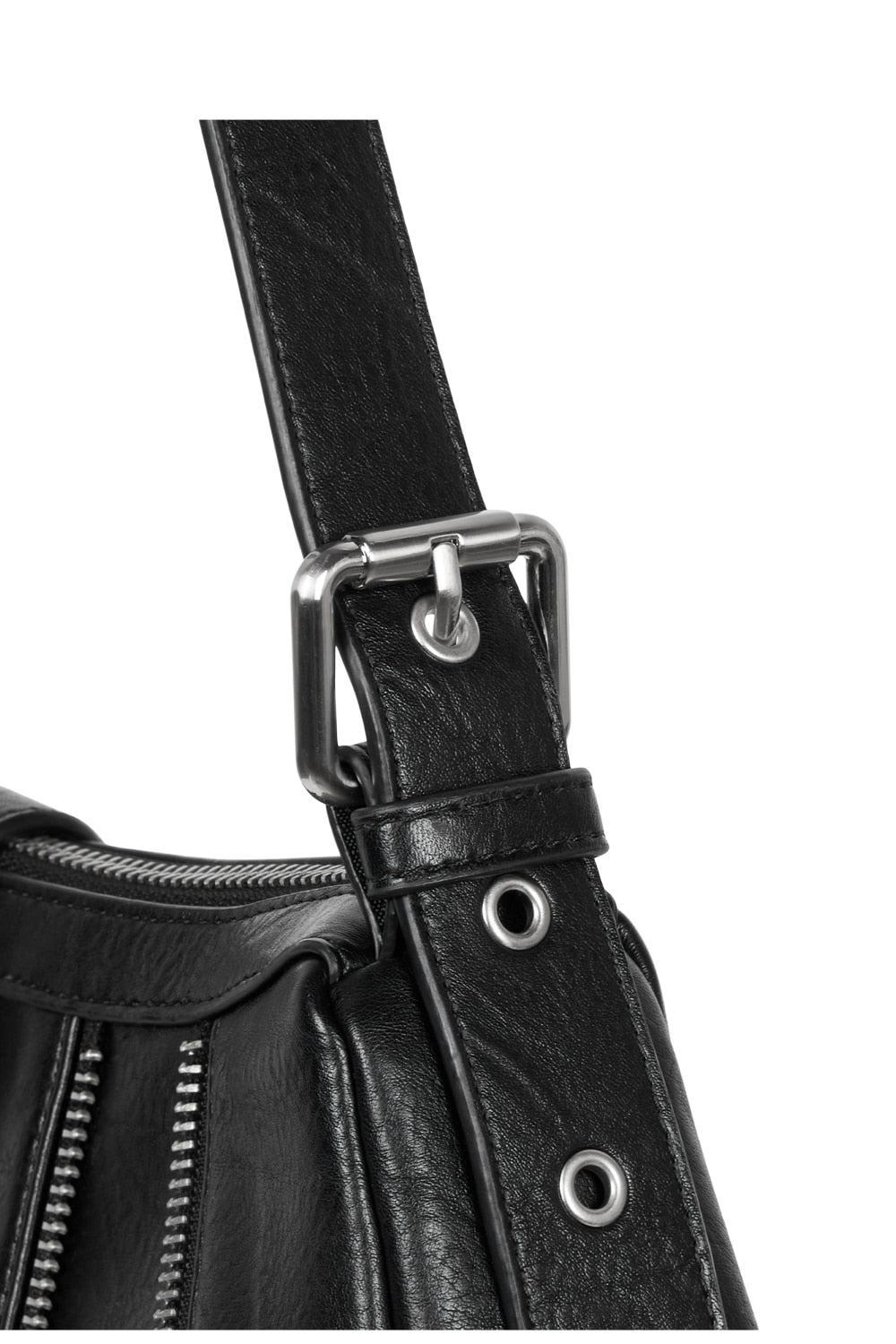 IUGA - Zippered Buckle Hobo Bag (Black)