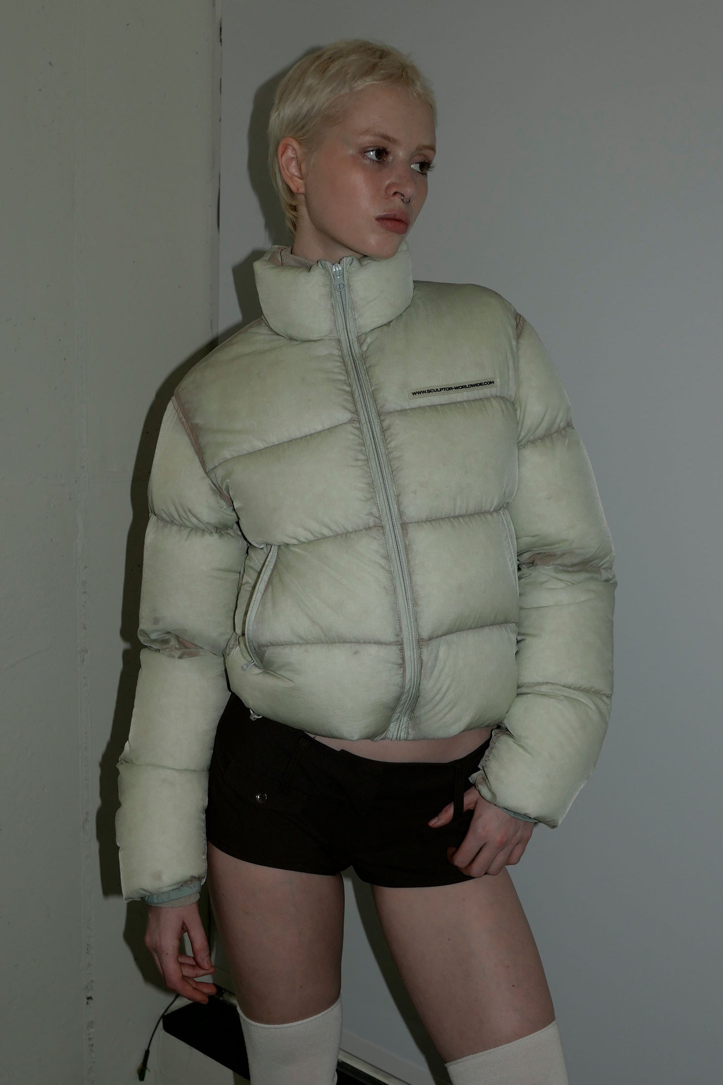 104 Sheer Cropped Puffer Down Green