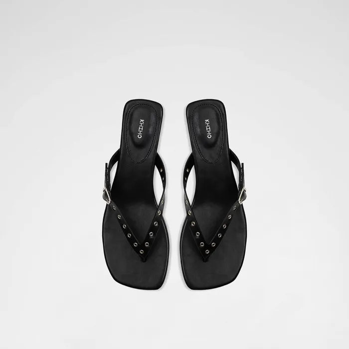 khiho - EYELET KITTEN FLIP-FLOP / BLACK