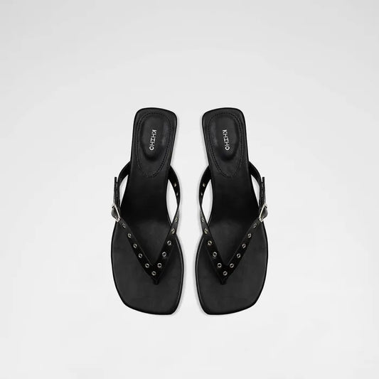 khiho - EYELET KITTEN FLIP-FLOP / BLACK