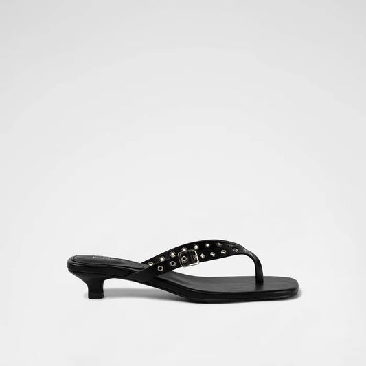 khiho - EYELET KITTEN FLIP-FLOP / BLACK