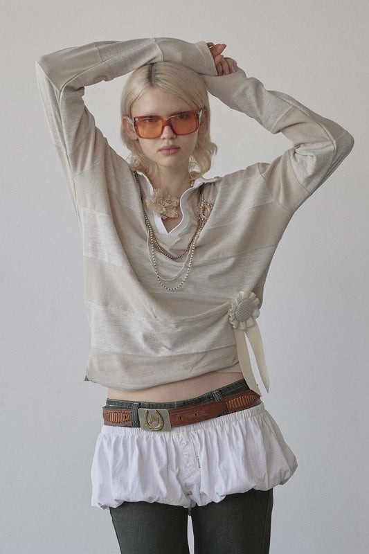 Sculptorpage - Rugby Striped Polo Jersey Oatmeal/Raw