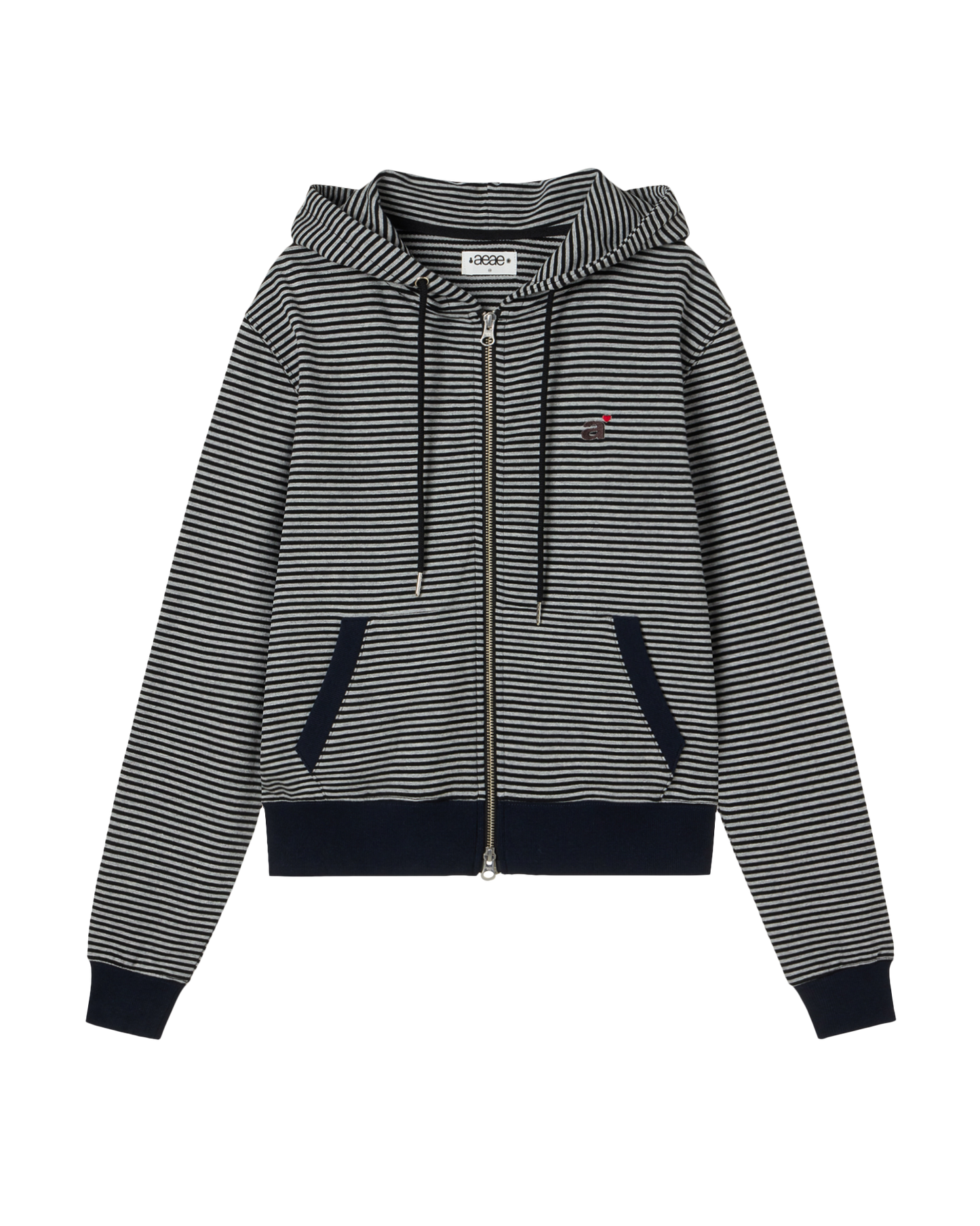 aeae-STRIPE SMALL LETTER HOOD ZIP UP  [ MELANGE GREY / BLACK / KHAKI ]